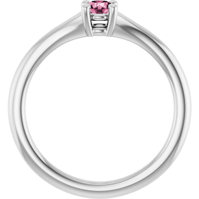 Platinum Round Natural Pink Tourmaline Youth Solitaire Ring - view 7