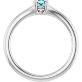 Platinum Round Natural Blue Zircon Youth Solitaire Ring - view 7