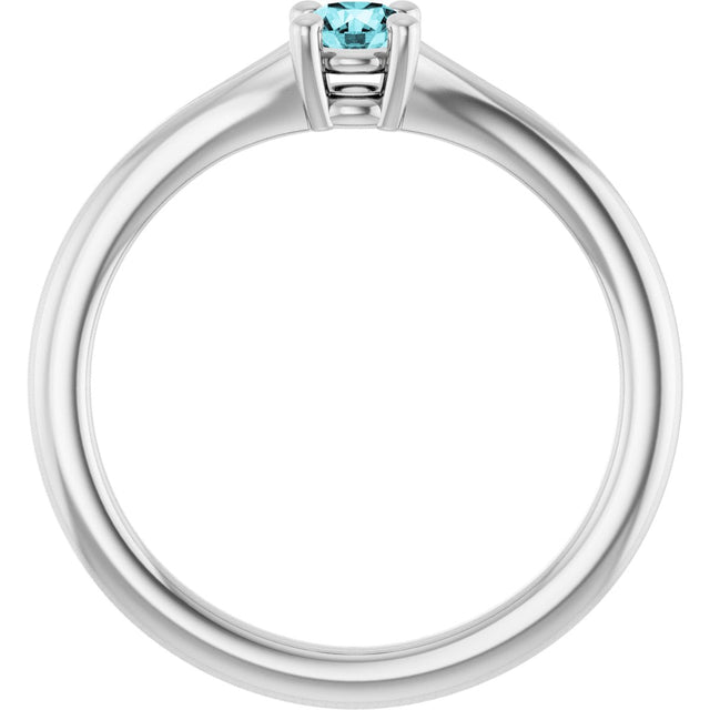 Platinum Round Natural Blue Zircon Youth Solitaire Ring - view 7