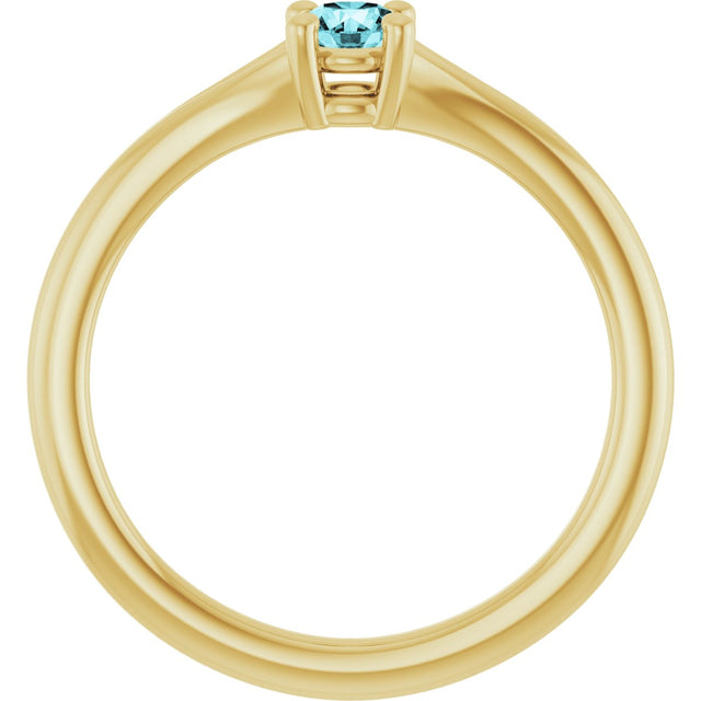 14K Gold Round Natural Blue Zircon Youth Solitaire Ring - Yellow Gold - view 7