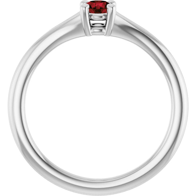 14K Gold Round Natural Mozambique Garnet Youth Solitaire Ring - White Gold - view 7