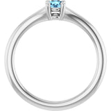 Platinum Round Natural Aquamarine Youth Solitaire Ring - view 7