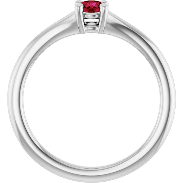 Platinum Round Lab-Grown Ruby Youth Solitaire Ring - view 7