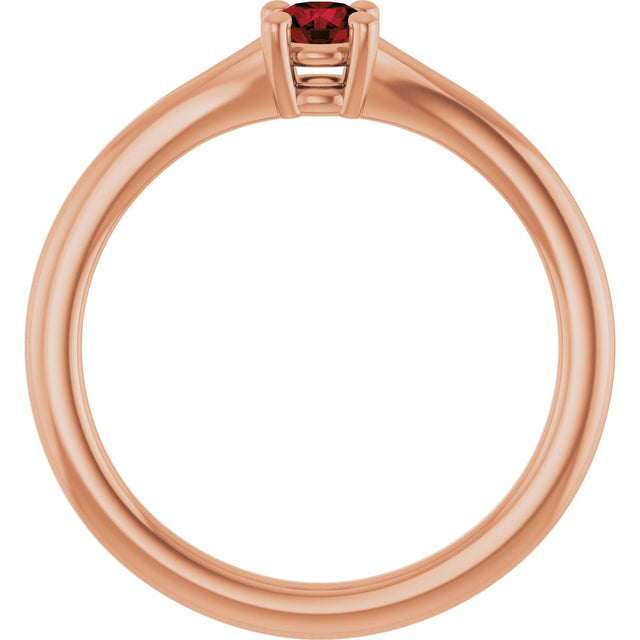 14K Gold Round Natural Mozambique Garnet Youth Solitaire Ring - Rose Gold - view 7