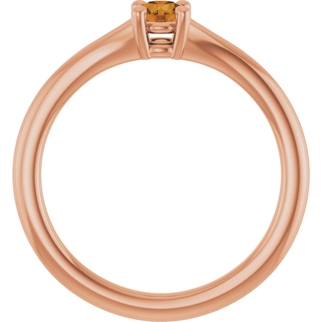 14K Gold Round Natural Citrine Youth Solitaire Ring - Rose Gold - view 7