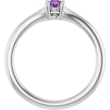 Platinum Round Natural Amethyst Youth Solitaire Ring - view 7
