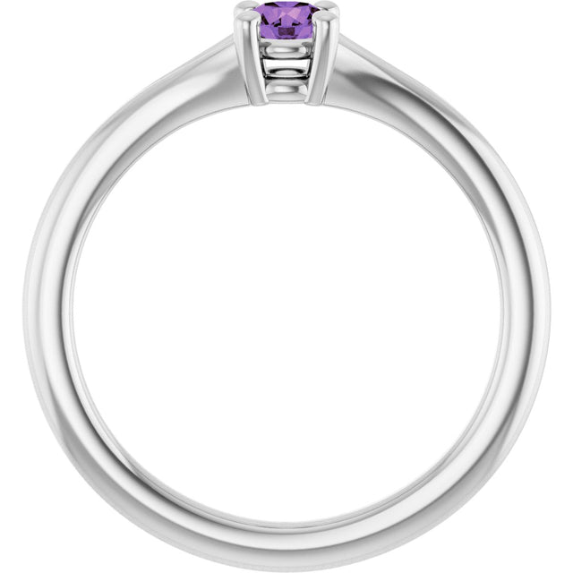 14K Gold Round Natural Amethyst Youth Solitaire Ring - White Gold - view 7