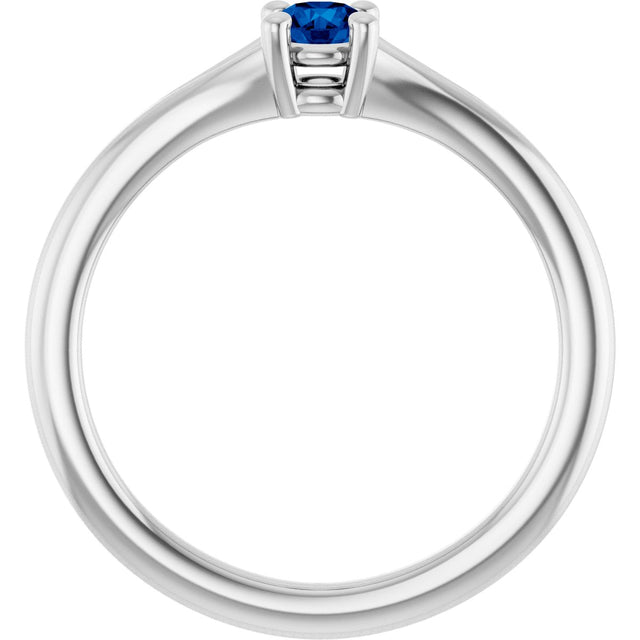 Platinum Round Natural Blue Sapphire Youth Solitaire Ring - view 7