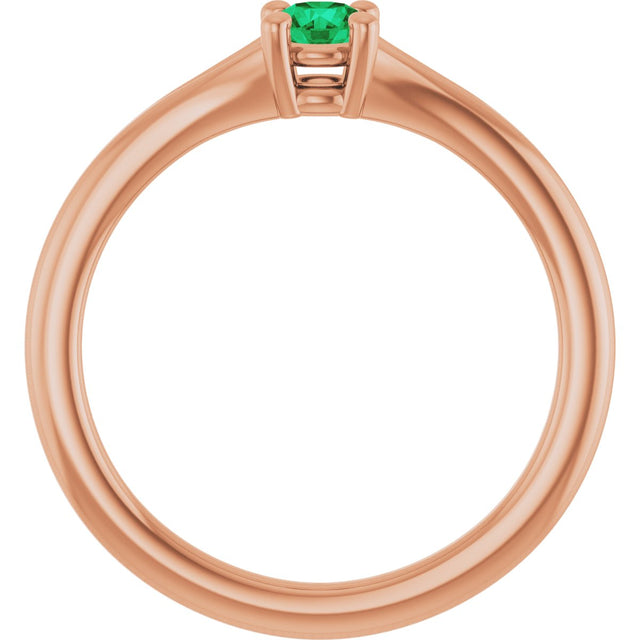 14K Gold Round Lab-Grown Emerald Youth Solitaire Ring - Rose Gold - view 7