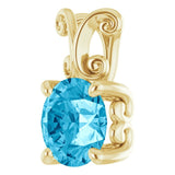 14K Gold Round Natural Aquamarine Solitaire Pendant - Yellow Gold - view 2