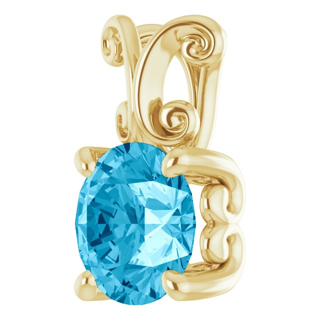 14K Gold Round Natural Aquamarine Solitaire Pendant - Yellow Gold - view 2