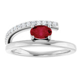 Platinum Oval Natural Ruby & Natural Diamond Accented Bypass Ring - view 3