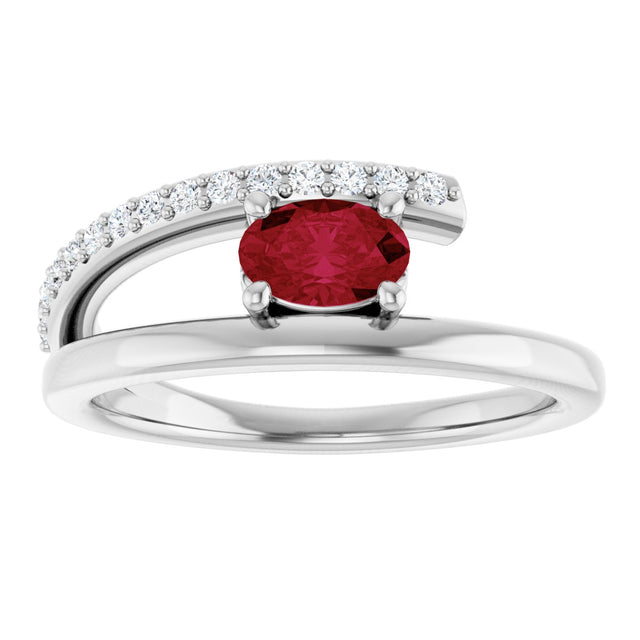 Platinum Oval Natural Ruby & Natural Diamond Accented Bypass Ring - view 3