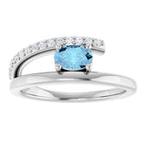 14K Gold Oval Natural Aquamarine & Natural Diamond Accented Bypass Ring - White Gold - view 3