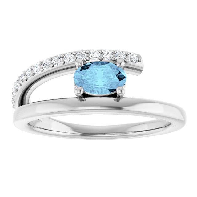 14K Gold Oval Natural Aquamarine & Natural Diamond Accented Bypass Ring - White Gold - view 3