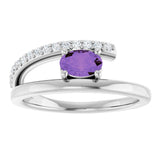 Platinum Oval Natural Amethyst & Natural Diamond Accented Bypass Ring - view 3