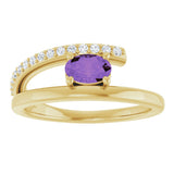 14K Gold Oval Natural Amethyst & Natural Diamond Accented Bypass Ring - Yellow Gold - view 3