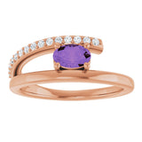 14K Gold Oval Natural Amethyst & Natural Diamond Accented Bypass Ring - Rose Gold - view 3