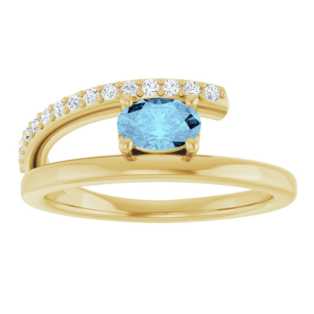 14K Gold Oval Natural Aquamarine & Natural Diamond Accented Bypass Ring - Yellow Gold - view 3