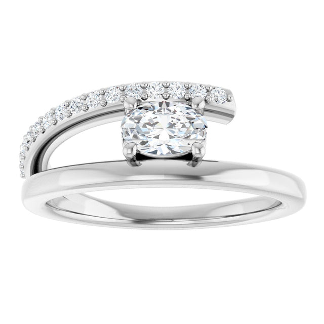 14K Gold Oval Natural White Sapphire & Natural Diamond Accented Bypass Ring - White Gold - view 3