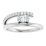 Platinum Oval Natural White Sapphire & Natural Diamond Accented Bypass Ring - view 3
