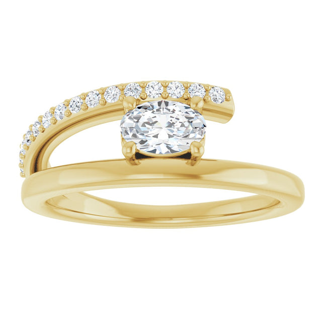 14K Gold Oval Natural White Sapphire & Natural Diamond Accented Bypass Ring - Yellow Gold - view 3