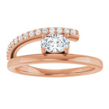 14K Gold Oval Natural White Sapphire & Natural Diamond Accented Bypass Ring - Rose Gold - view 3