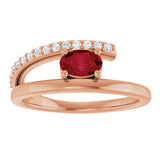 14K Gold Oval Lab-Grown Ruby & Natural Diamond Accented Bypass Ring - Rose Gold - view 3