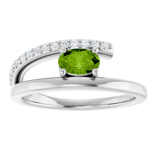 Platinum Oval Natural Peridot & Natural Diamond Accented Bypass Ring - view 3