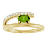 14K Gold Oval Natural Peridot & Natural Diamond Accented Bypass Ring - Yellow Gold - view 3