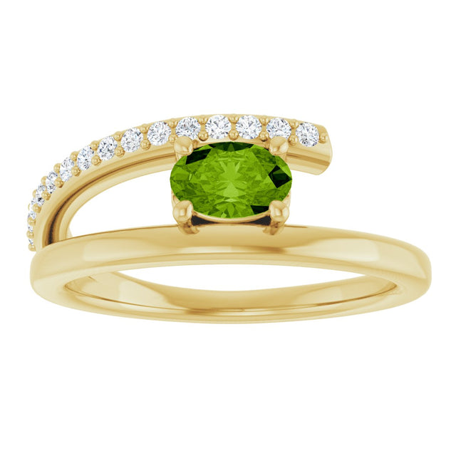 14K Gold Oval Natural Peridot & Natural Diamond Accented Bypass Ring - Yellow Gold - view 3