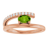 14K Gold Oval Natural Peridot & Natural Diamond Accented Bypass Ring - Rose Gold - view 3