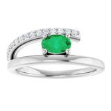 14K Gold Oval Natural Emerald & Natural Diamond Accented Bypass Ring - White Gold - view 3
