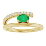 14K Gold Oval Lab-Grown Emerald & Natural Diamond Accented Bypass Ring - Yellow Gold - view 3