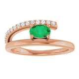 14K Gold Oval Natural Emerald & Natural Diamond Accented Bypass Ring - Rose Gold - view 3