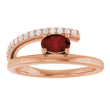 14K Gold Oval Natural Mozambique Garnet & Natural Diamond Accented Bypass Ring – 6mm Stones - Rose Gold - view 3