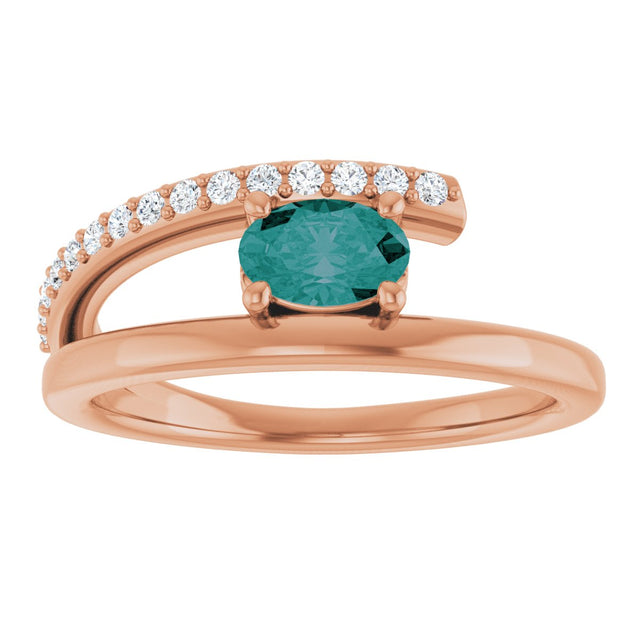 14K Gold Oval Lab-Grown Alexandrite & Natural Diamond Accented Bypass Ring - Rose Gold - view 3