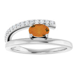 14K Gold Oval Natural Citrine & Natural Diamond Accented Bypass Ring - White Gold - view 3