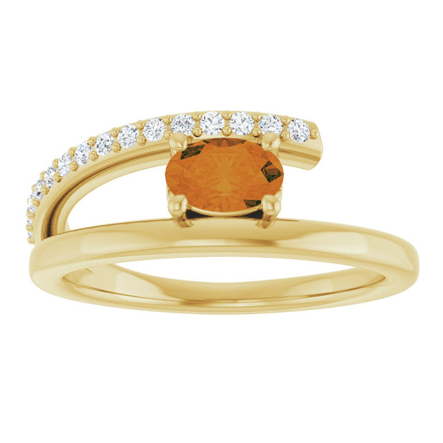 14K Gold Oval Natural Citrine & Natural Diamond Accented Bypass Ring - Yellow Gold - view 3