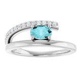 Platinum Oval Natural Blue Zircon & Natural Diamond Accented Bypass Ring - view 3