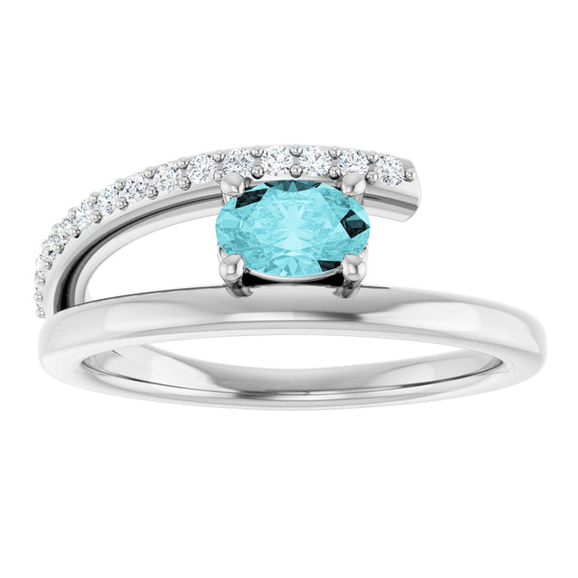 Platinum Oval Natural Blue Zircon & Natural Diamond Accented Bypass Ring - view 3