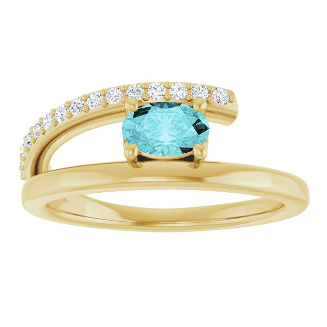 14K Gold Oval Natural Blue Zircon & Natural Diamond Accented Bypass Ring - Yellow Gold - view 3
