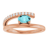 14K Gold Oval Natural Blue Zircon & Natural Diamond Accented Bypass Ring - Rose Gold - view 3