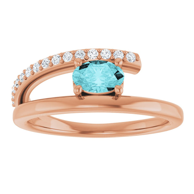 14K Gold Oval Natural Blue Zircon & Natural Diamond Accented Bypass Ring - Rose Gold - view 3