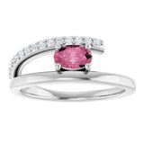 14K Gold Oval Natural Pink Tourmaline & Natural Diamond Accented Bypass Ring - White Gold - view 3