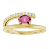 14K Gold Oval Natural Pink Tourmaline & Natural Diamond Accented Bypass Ring - Yellow Gold - view 3