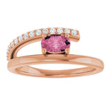 14K Gold Oval Natural Pink Tourmaline & Natural Diamond Accented Bypass Ring - Rose Gold - view 3