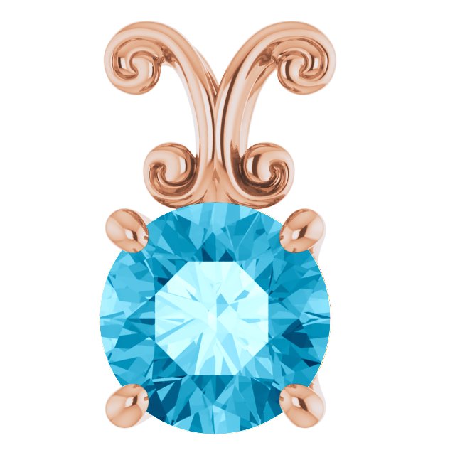 14K Gold Round Natural Aquamarine Solitaire Pendant - Rose Gold