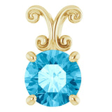 14K Gold Round Natural Aquamarine Solitaire Pendant - Yellow Gold