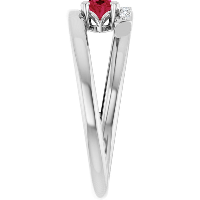 14K Gold Oval Lab-Grown Ruby & Natural Diamond Accented Bypass Ring - White Gold - view 4